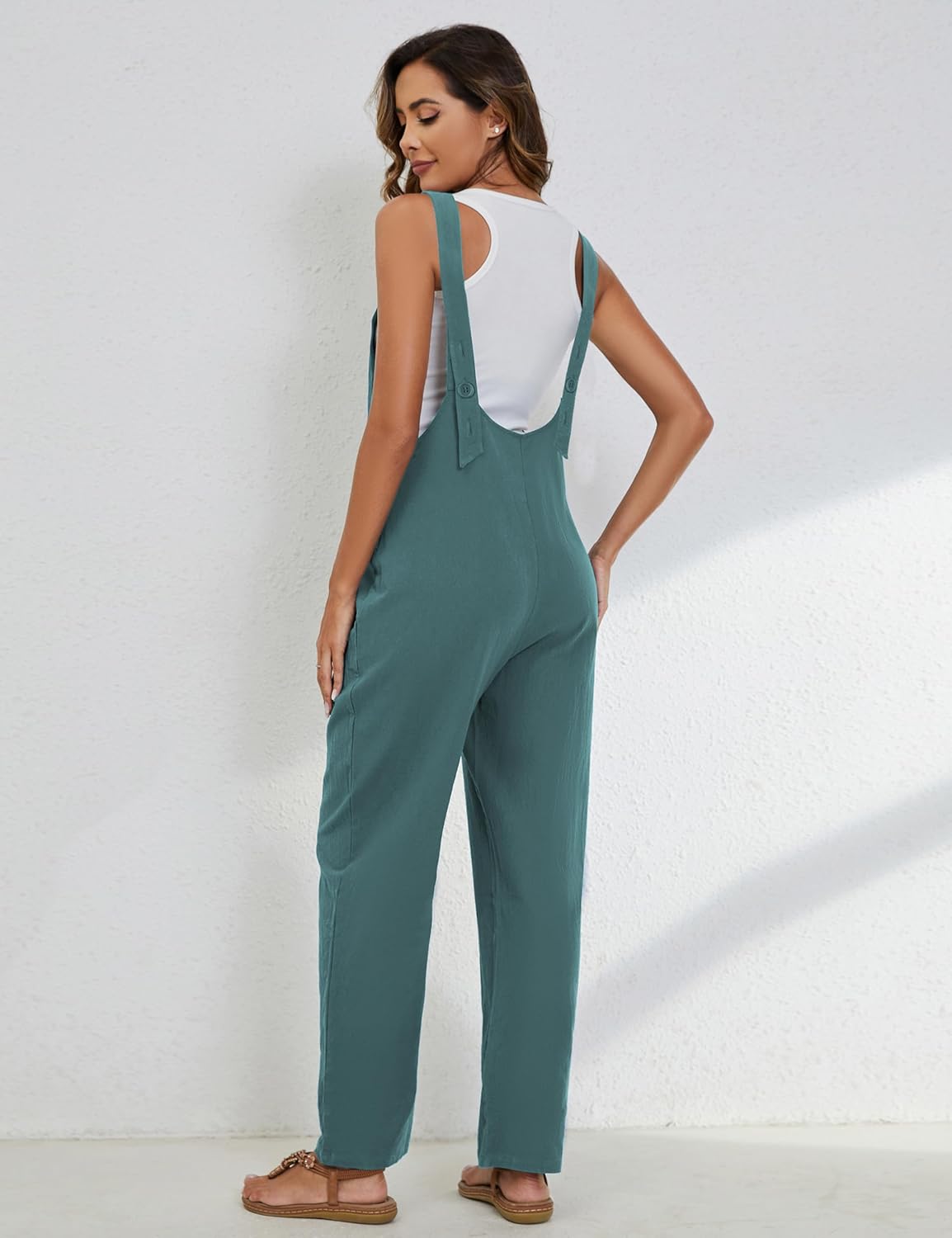 Yeokou Womens Overalls Linen Cotton Jumpsuits Loose Casual Jumpers with Pockets - Image 4
