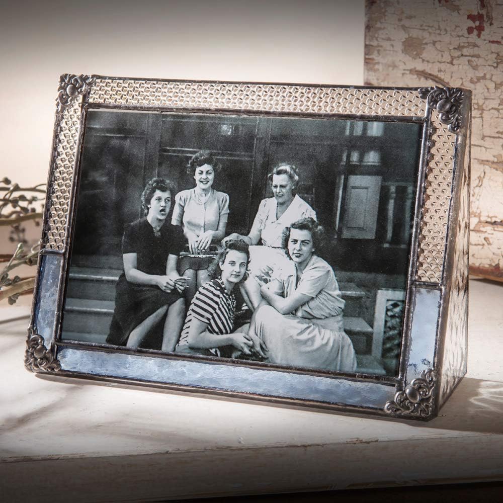 Blue Picture Frame Vintage Stained Glass 4x6 Horizontal Photo J Devlin Pic 381-46H