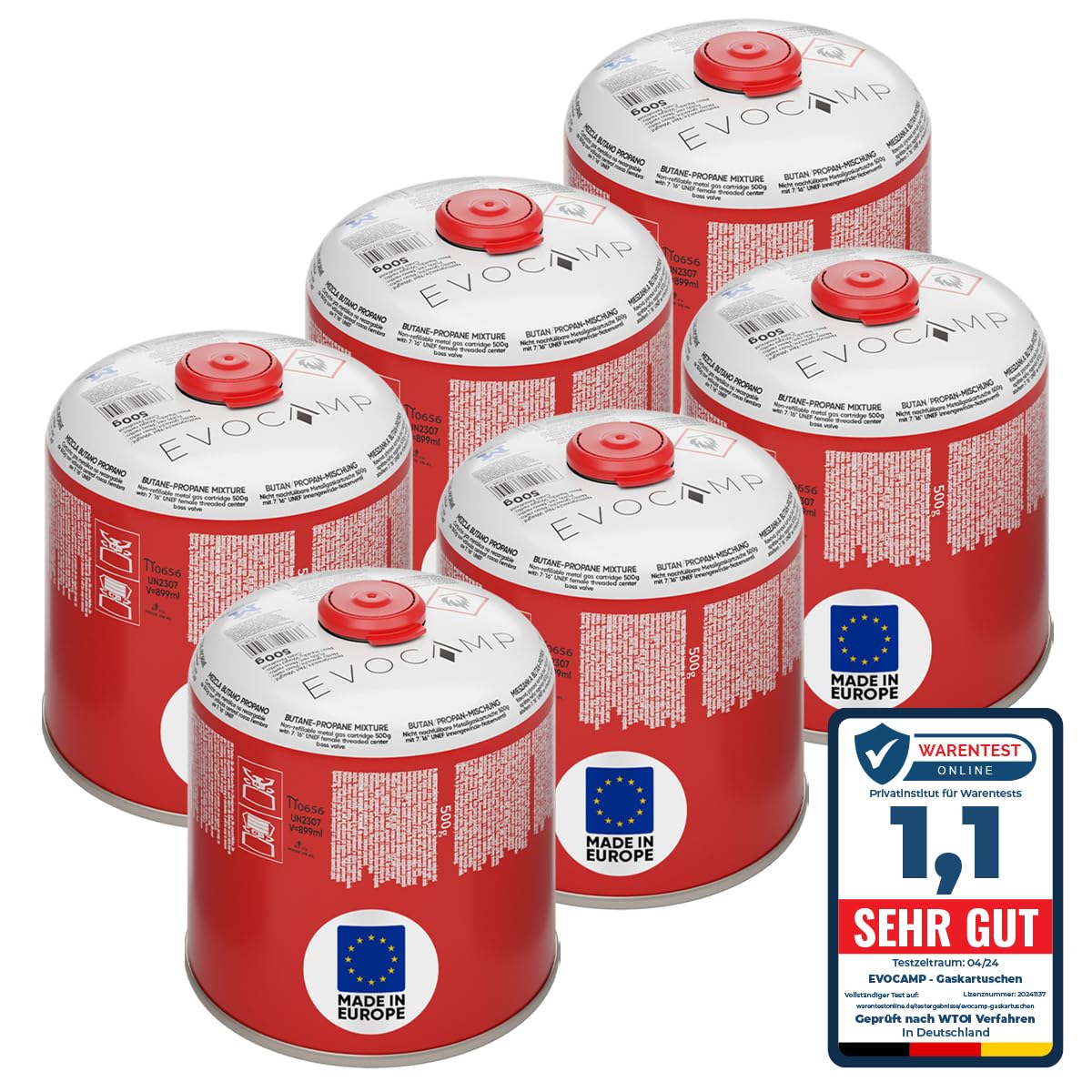 6x Butangas Kartuschen 500g, Schraubkartusche mit Butan/ Propan Gas 899 ml, Gaskartusche EN417, Ventilkartusche mit Schraubverschluss, Gas Kartusche mit Camping Gas, Gaskartuschen Schraubventil