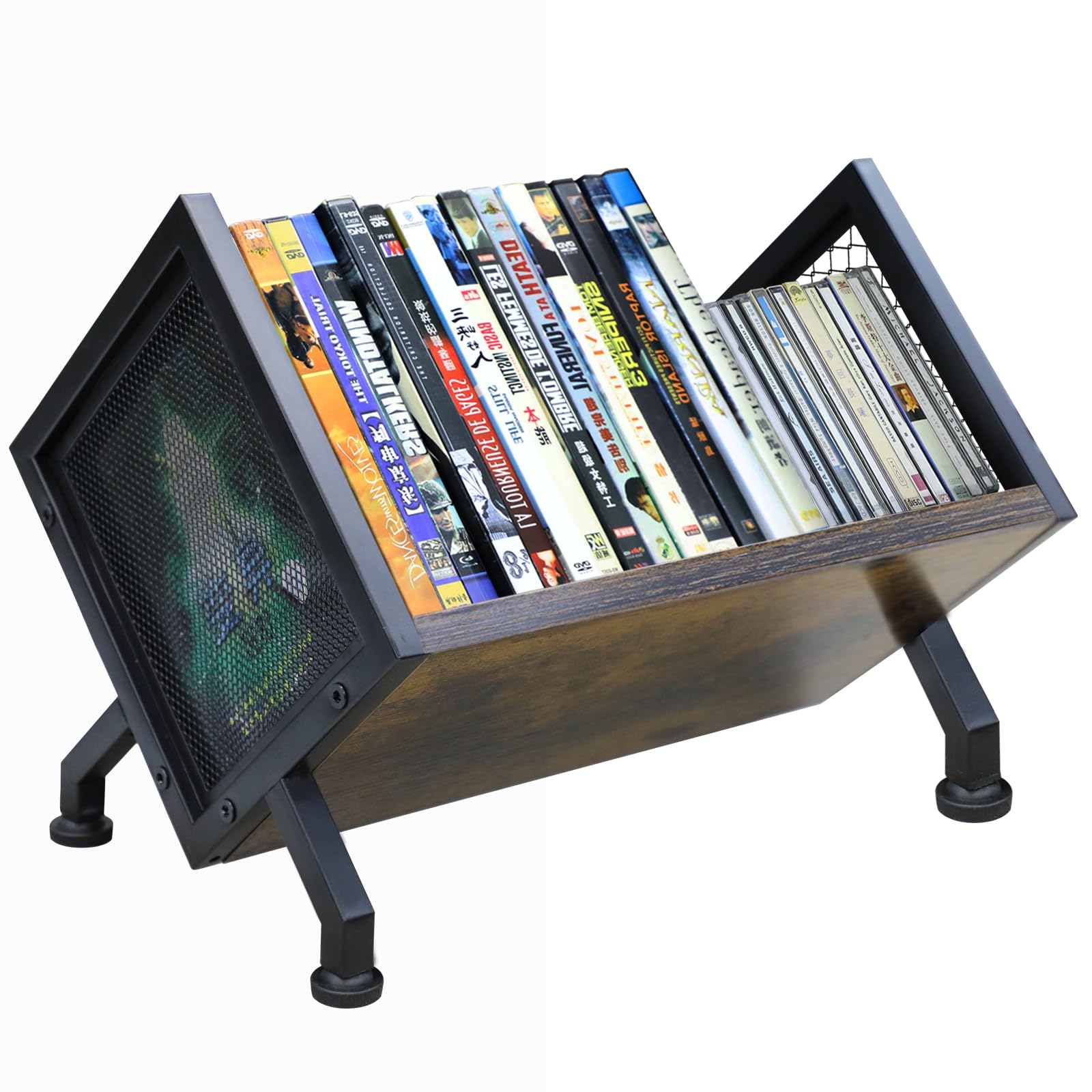 DVD &amp; CD Storage Rack, Blu ray Storage Shelve Holds Up To 28 DVD Cases, Wooden Media Holder also Used for CDs, Video Game, Vhs Taps Storage, Retro Style Desktop organizer