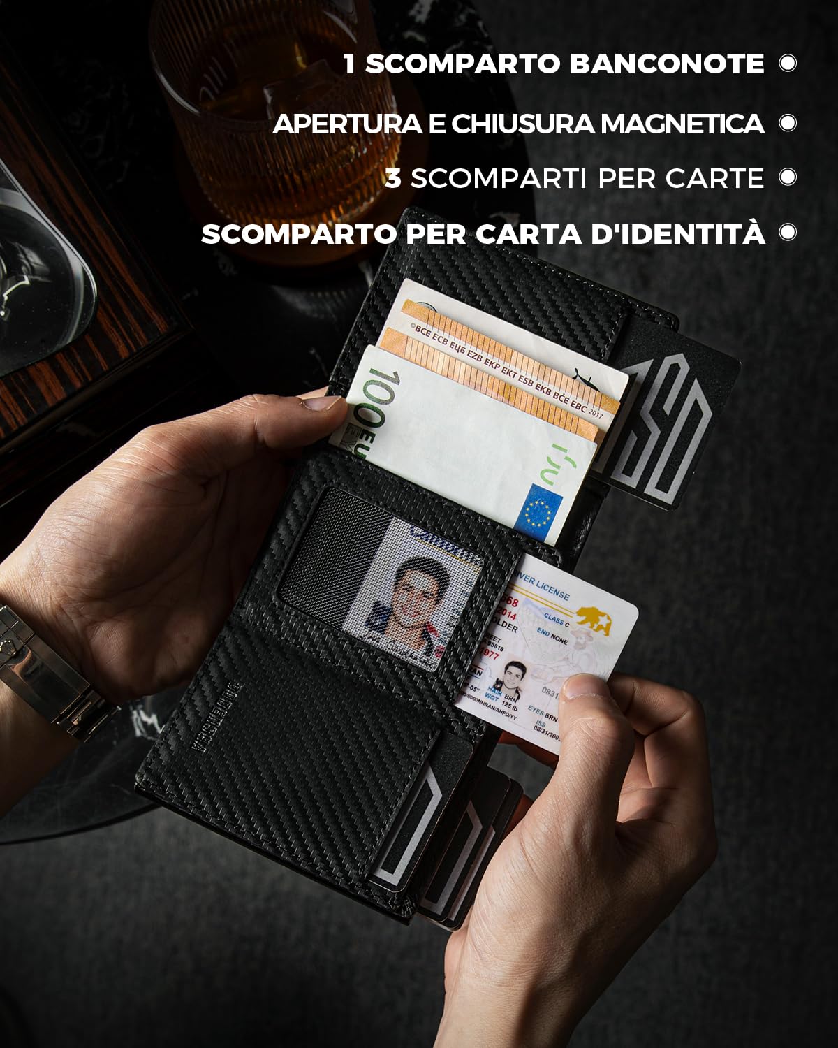 DODENSHA Portafoglio Airtag con Portamonete | Slim Portafoglio 10+ Carte | Protezione RFID | portafoglio uomo piccolo | Porta Carte di Credito Uomo | Moero Portafoglio Slim | Senza AIRTAG | Carbonio
