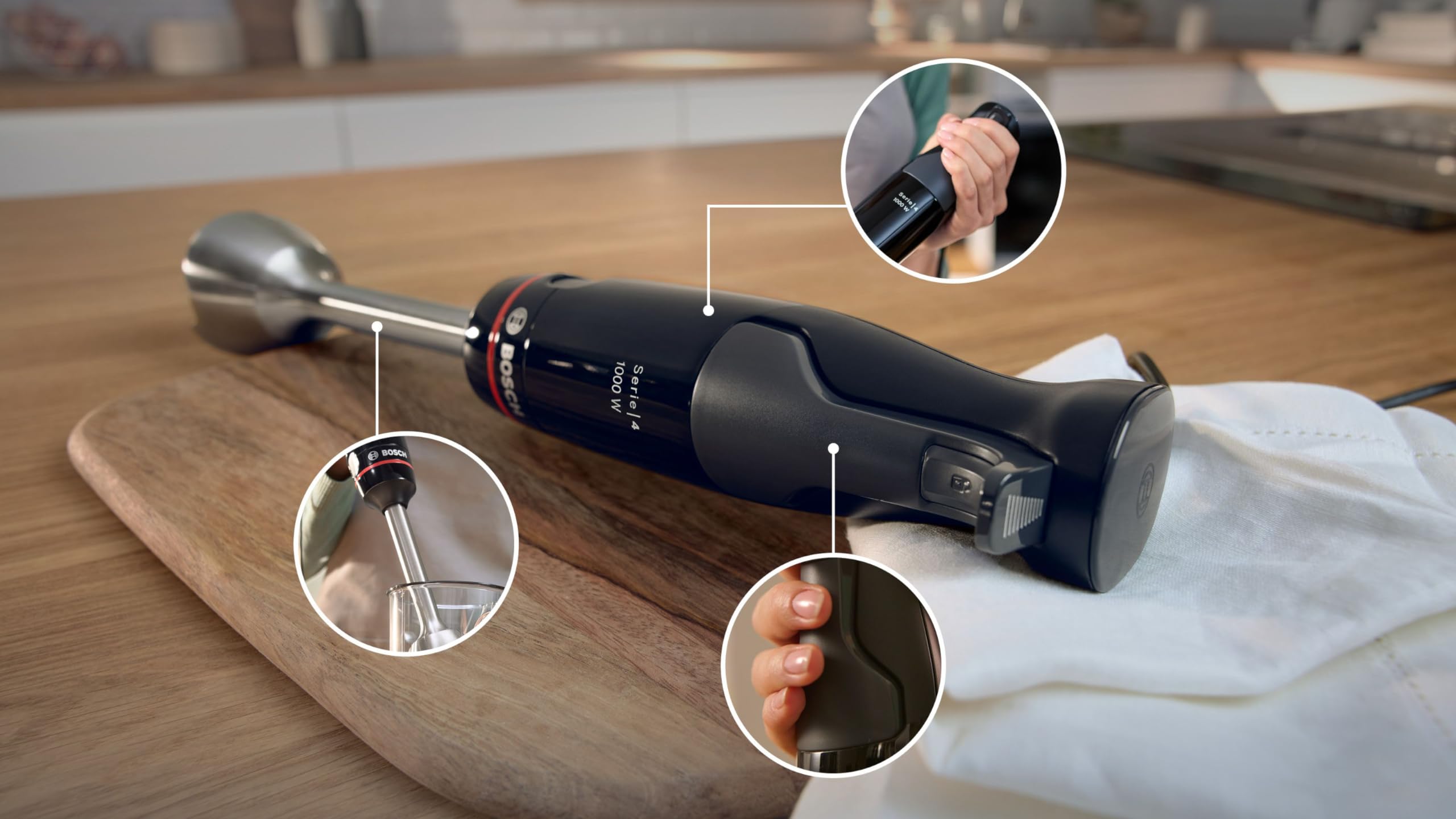 Lot Bosch Electroménager - MSM4B620 Mixeur plongeant ErgoMaster Série 4 moteur 1000 watts + MFQ4020 Batteur à main Styline fouets et crochets pétrisseurs