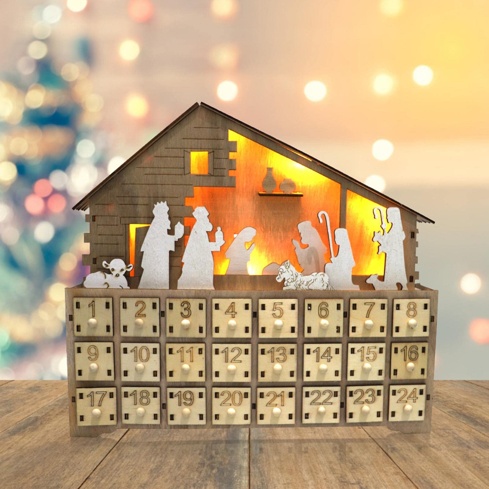 Juego de 2 calendarios de Adviento de Navidad con 24 cajones, decoración de calendario de cuenta regresiva