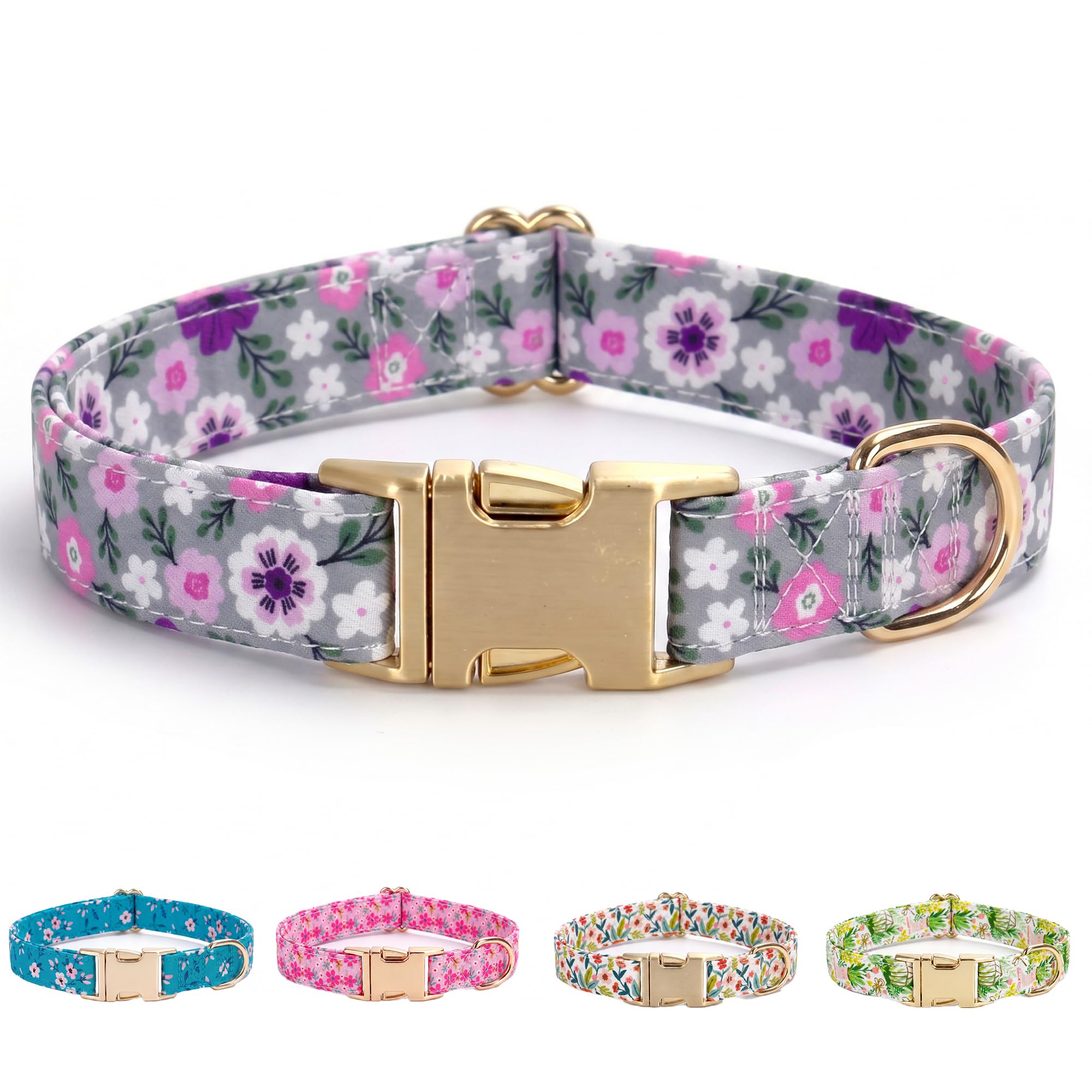 AIITLE Durable Dog Collar for Medium Large Dogs， Adjustable Metal Buckle Collar with Vibrant Printed Pattern， Cute Spring Summer Design for Active Boy Girl Dogs Outdoor, Purple L