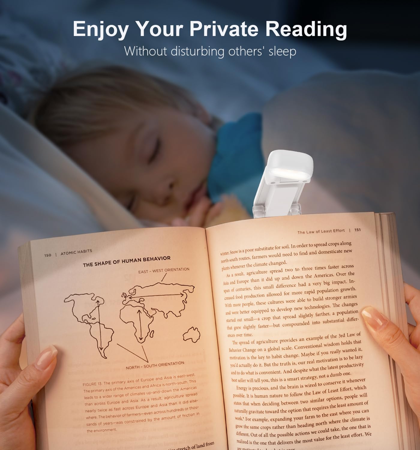 Gritin Luz de Lectura, Lampara de Lectura con Pinzas Recargable, 7 LEDs &3 Modos de Color &5 Niveles de Brillo Regulables, Batería de Larga Duración, Compacta y Portátil lampara libro