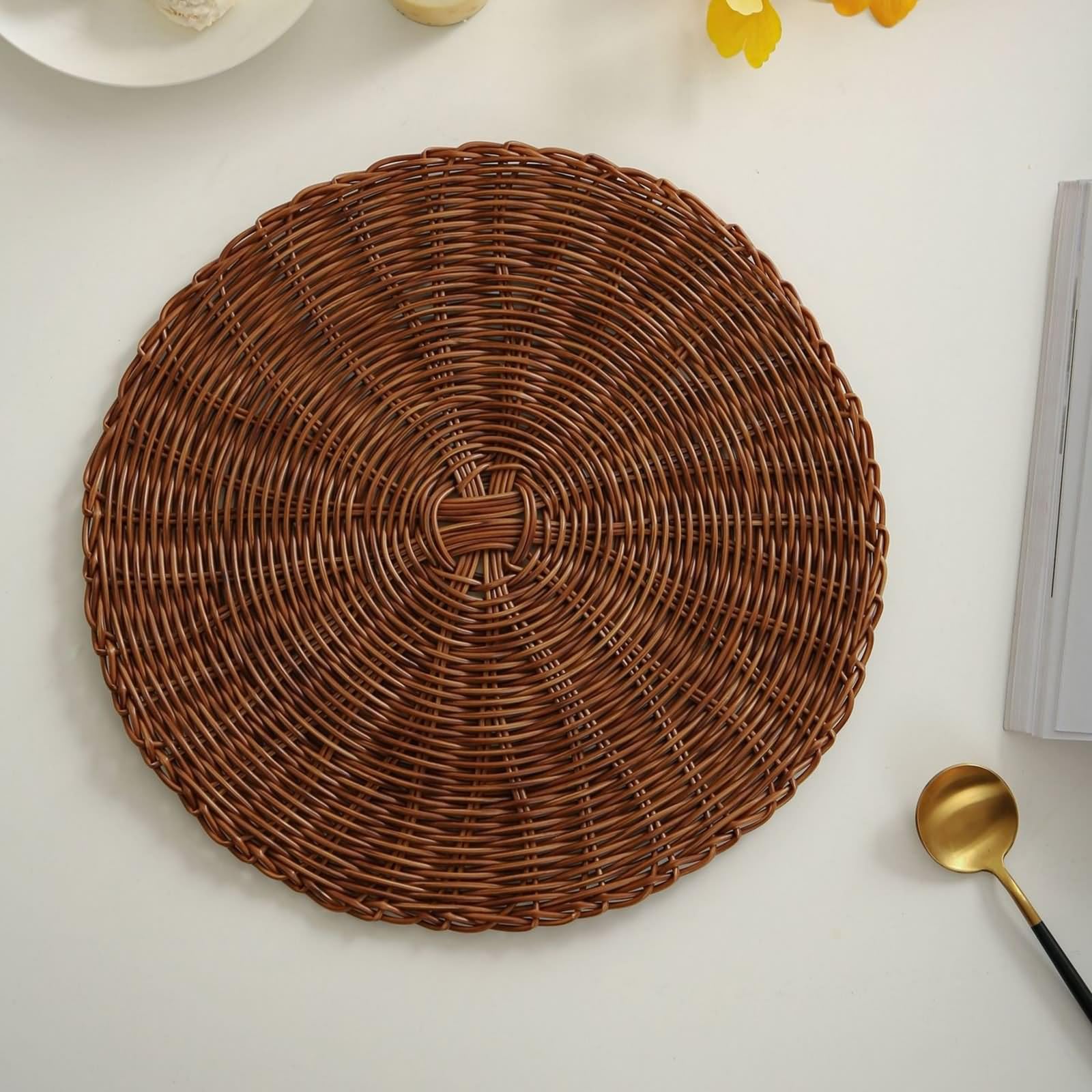 Tischsets Platzsets Herbst, Platzsets 10 Stück 38cm Gewebtes Kreismuster PP Dunkelbraun