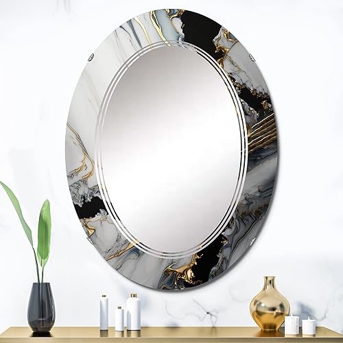 Miniatura 2 de Abstract Geode - Espejo de tocador con mármol dorado y blanco III, espejos de baño, espejos de pared para sala de estar, dormitorio, espejo ovalado,