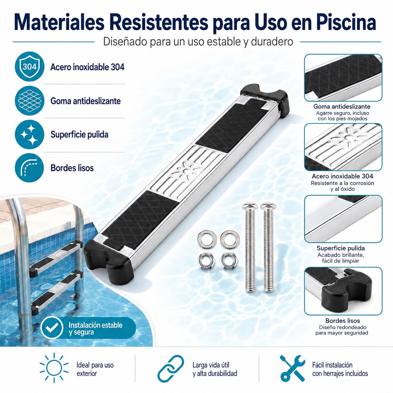 Pack de 3 Peldaños de Recambio para Escalera de Piscina