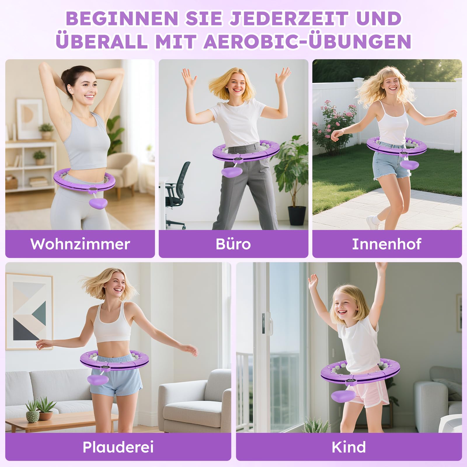 Smart Hula Hoop Reifen Erwachsene mit Gewicht Kugel und Hüftgürtel, Umfang (70-130cm) Abgebauter Fitnessreifenl, Hoopie Der Nie Herunterfällt für EIN Lustiges Training