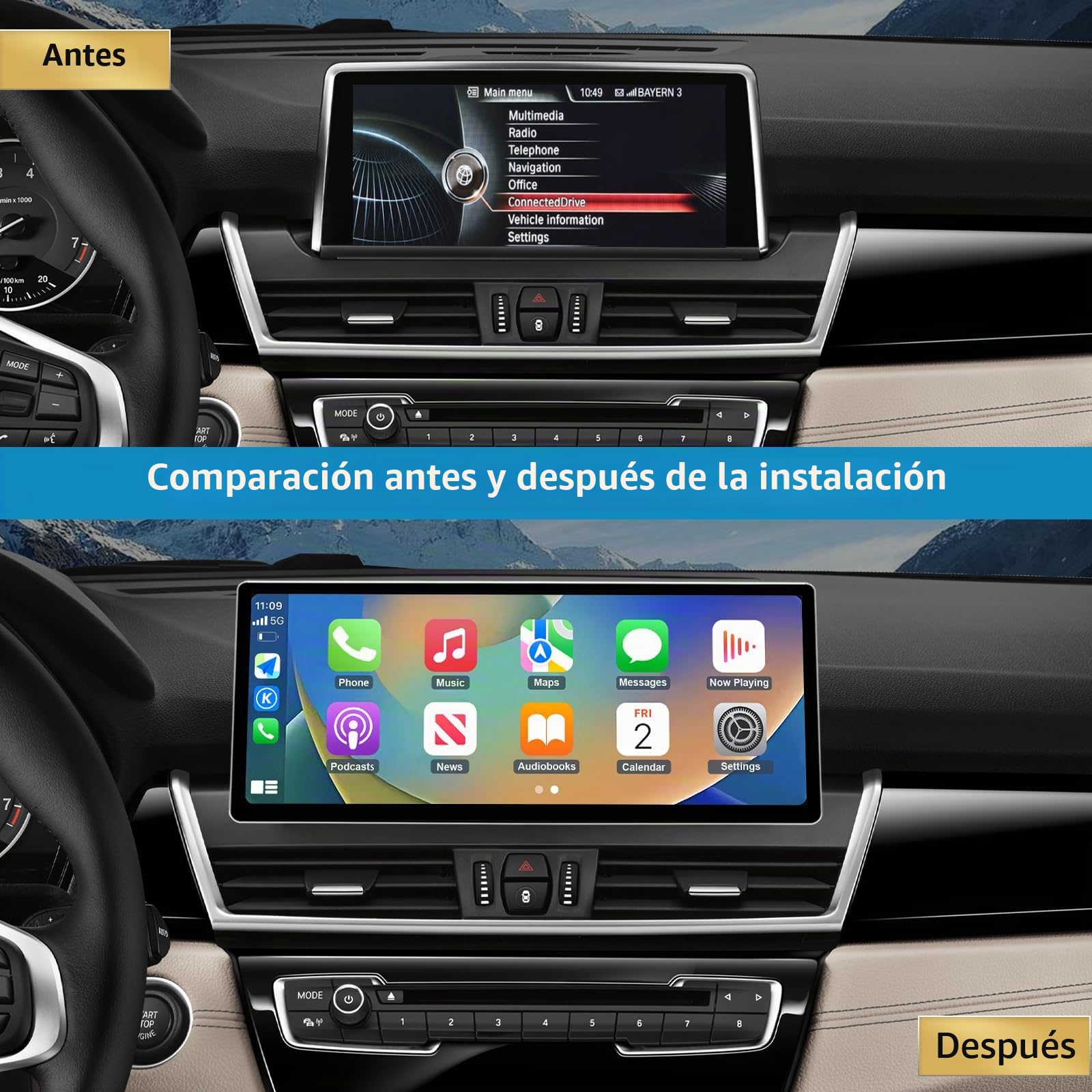 Autorradio de 12,3'', Apple CarPlay/Android Auto/Mirrorlink/GPS para BMW Serie 2 F45 F46 2013-2016 con Pantalla táctil NBT, actualización de estéreo para automóvil