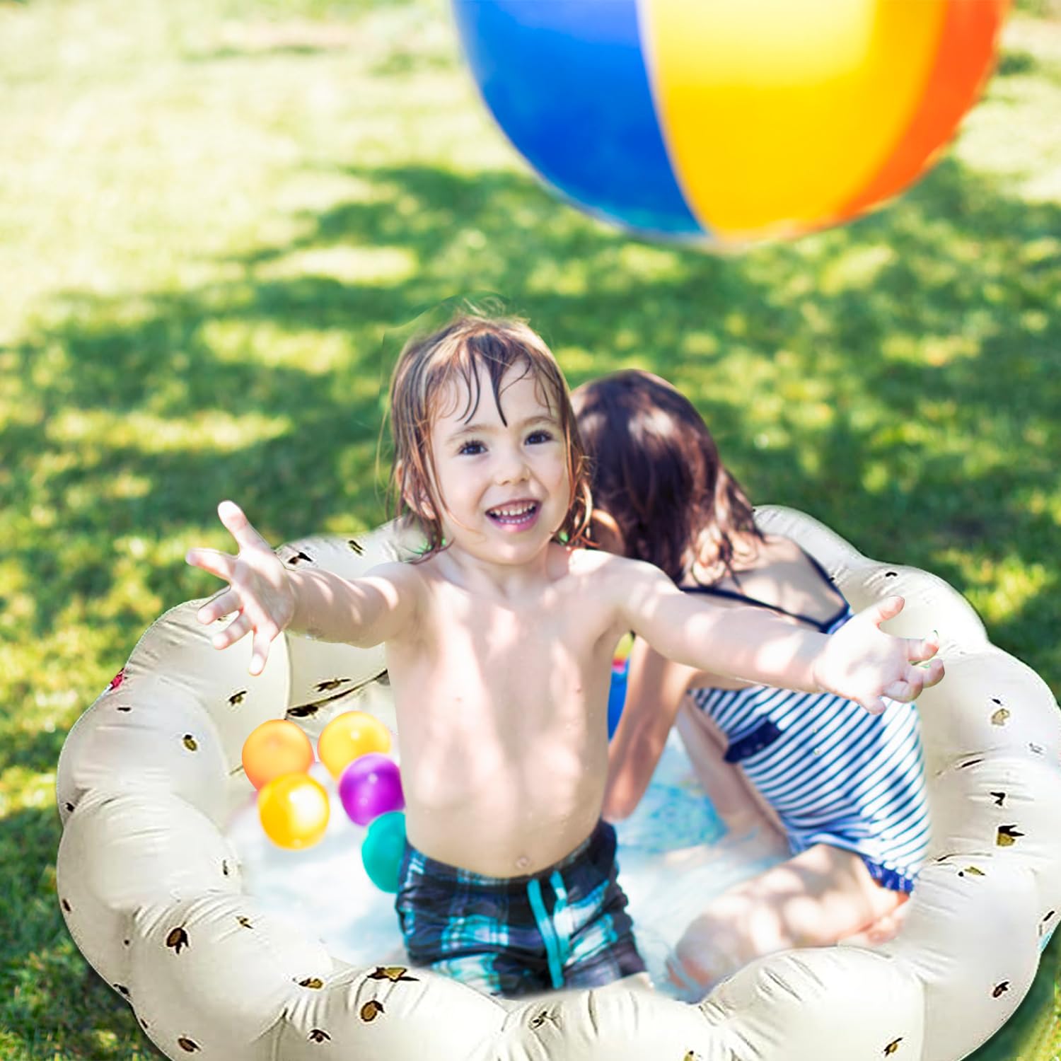 Aufblasbares Schwimmbecken Kinder, 90cm Planschbecken Klein, Kinderpool Babypool, Runde Schwimmbad Faltbar, Aufblasbare Badewanne Dusche, Inflatable Swimming Pool für Balkon