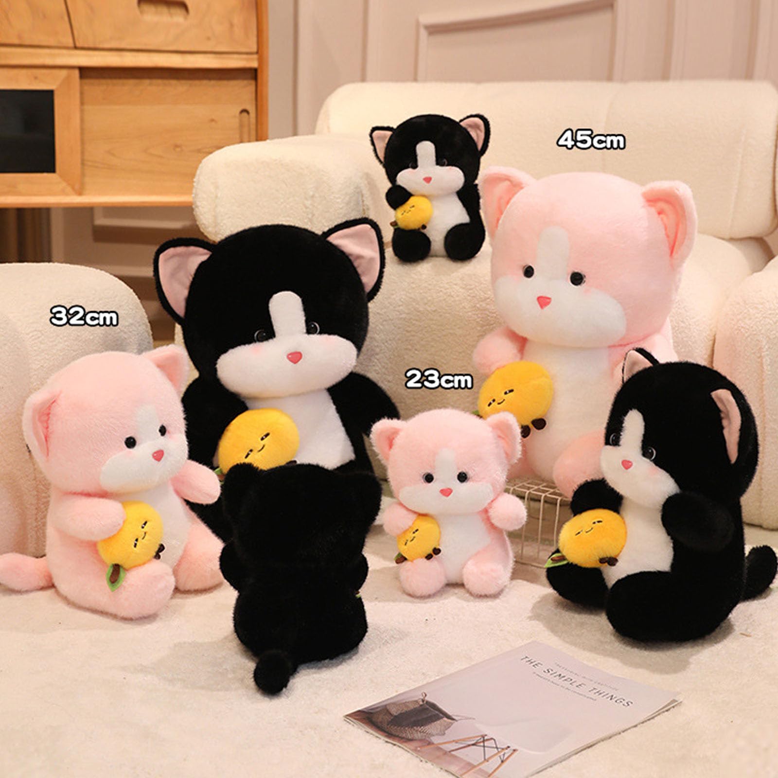 Peluche, Lindo Juguete de Peluche Gato con Caqui, compañero Abrazo Suave, Gatito Kawaii for niños niñas Regalos cumpleaños(Pink,45cm)