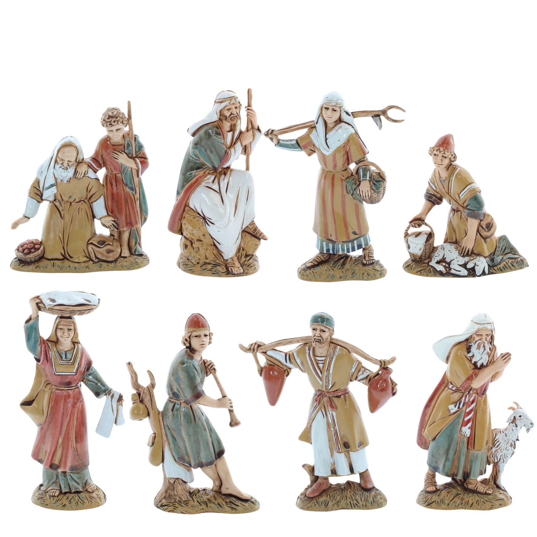 Moranduzzo Statuine Presepe 10 Cm - 2 Caprette E Vitello - Scala 1:20 - Polimero Indistruttibile - Pittura A Mano Made In Italy - Scultore M. Landi
