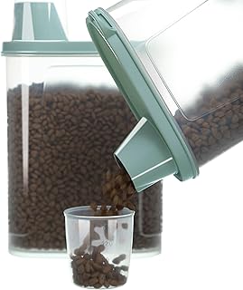 Citylife 2 Pack Dog Food Storage Container Airtight Cat Pet Food Storage Container with Measuring Cup Pour Spout Food Dispenser for Dog Cat Bird, 18.8 * 9.2 * 30 cm, 2 * 2.3 L (Green)