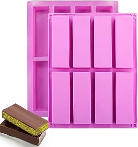 Silicone Granola Bar Mold, 2 Pack 8-Cavity Rectangular Nutrition/Cereal/Energy Bar Maker Molds for Chocolate Truffles Ganache Bread Brownie Cornbread Cheesecake Pudding Butter Mould (Purple)
