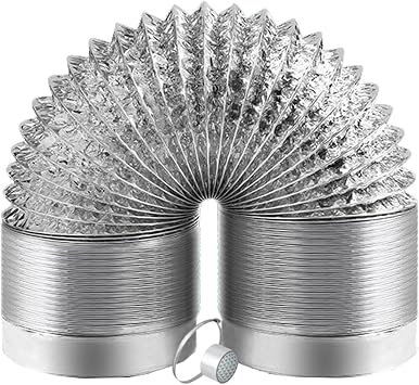 1m 2m 3m 4m 5m Air Duct Pipe Long silver Flexible Aluminum Foil Ducting Hose 2 Layer Ventilation Fan Exhaust Hose for Tumble Dryers, Extractor Hoods, Duct Fans, Air Conditioning, with 1 Clamps  Color