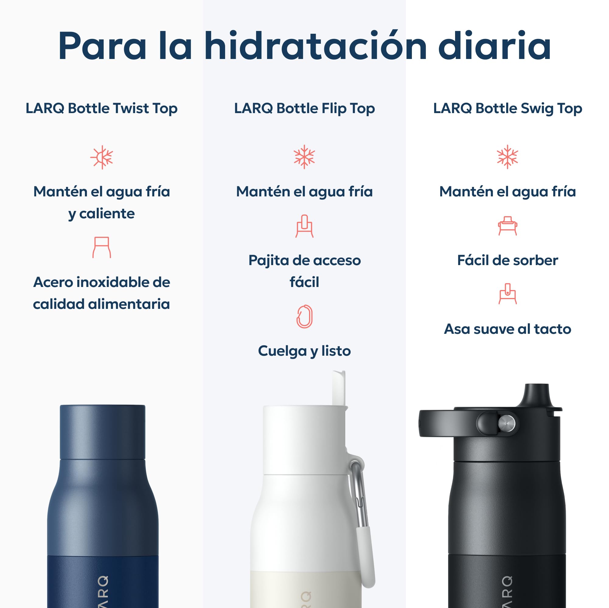 LARQ Bottle Twist Top - Botella de agua de acero inoxidable con aislamiento al vacío y diseño galardonado, termo, 740ml, Monaco Blue