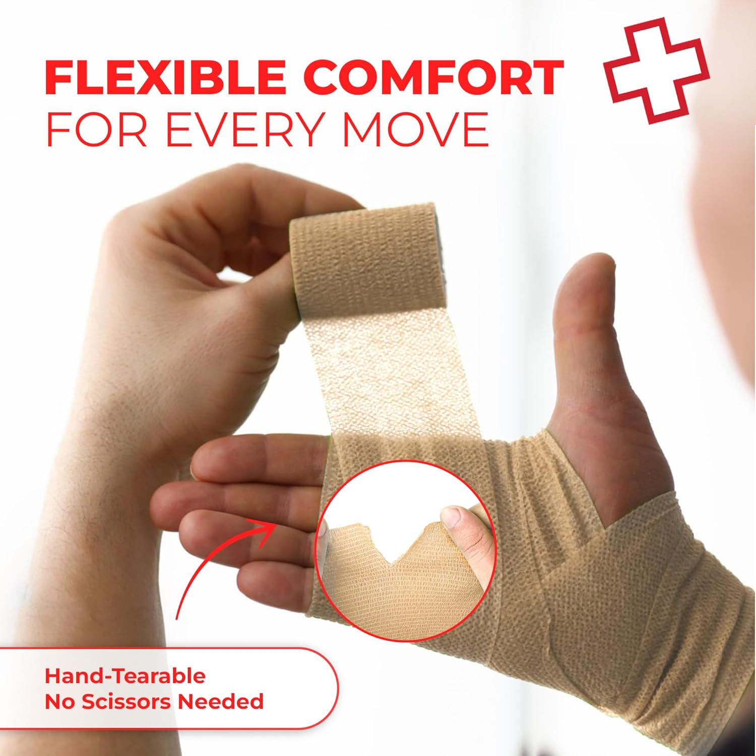 Ever Ready First Aid Self Adherent Cohesive Bandages 3" x 5 Yards - 24 Count, Tan - Image 4