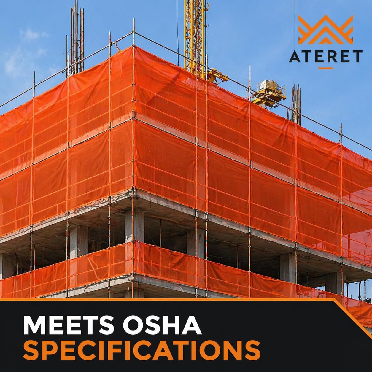 ATERET 4' x 150' Debris Safety Netting Orange Fire Retardant, Construction Netting Scaffolding Equipment