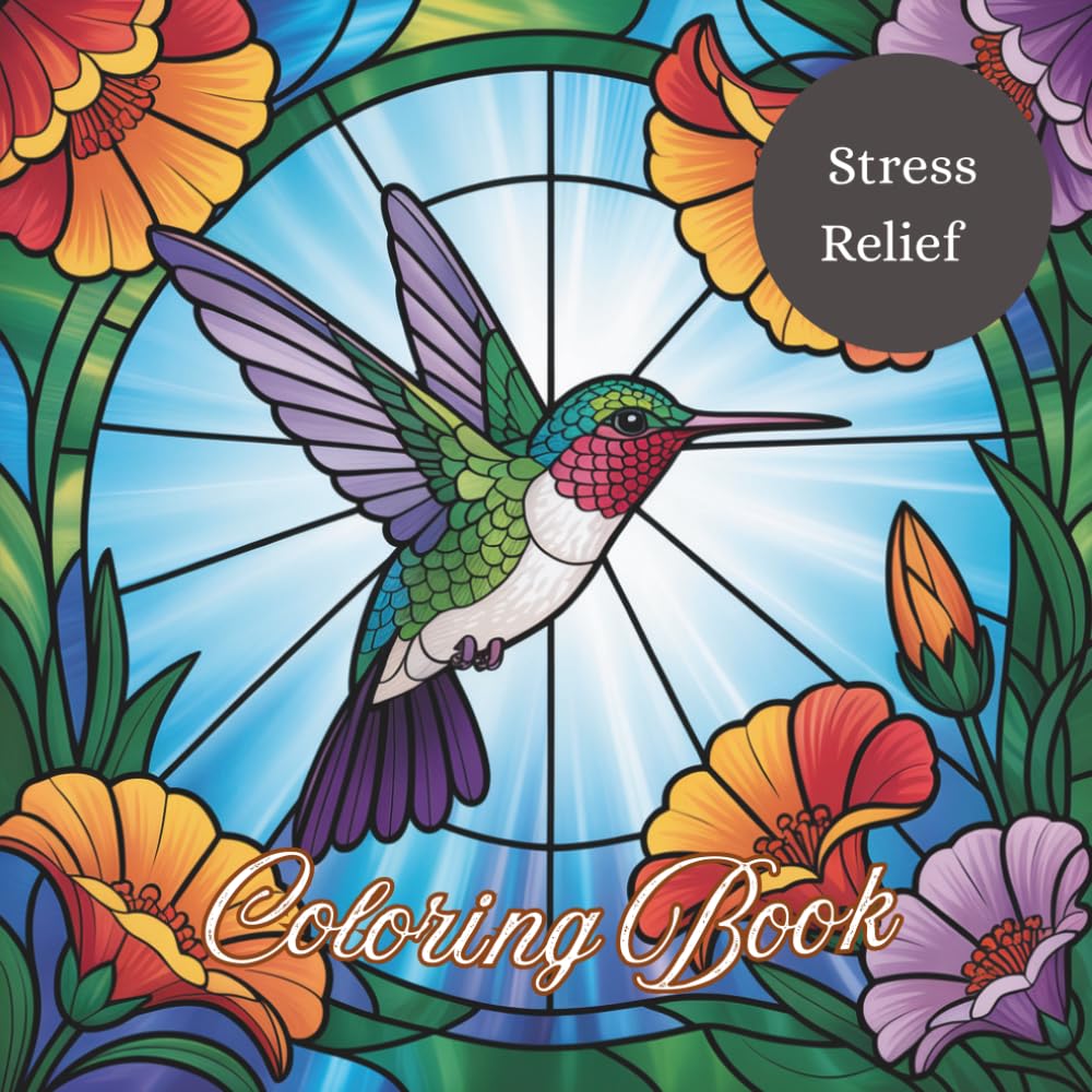 Stress Relief Coloring Book - Stained Glass Windows Adult and teen coloring Book for stress relief and mindfulness