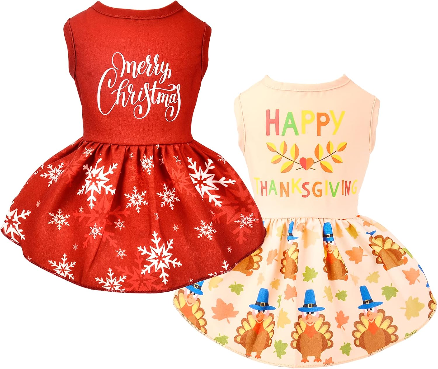 2 Pieces Christmas Dog Dresses for Small Dogs Girl Sebaoyu Pet Clothes Dress Thanksgiving Puppy Skirt Outfit Soft Chihuahua Apparel Boy…