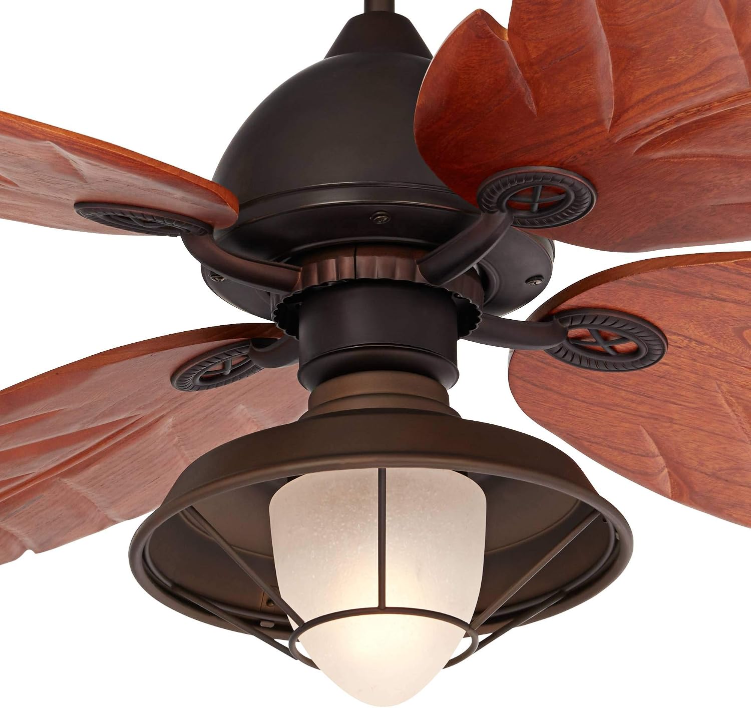Casa Vieja 60" Casa Oak Creek Tropical Outdoor Ceiling Fan with LED Light Oil Rubbed Bronze Walnut Solid Wood Blade Frosted Glass Bowl Damp Rated for Cottage Core Patio Exterior House Porch Barn