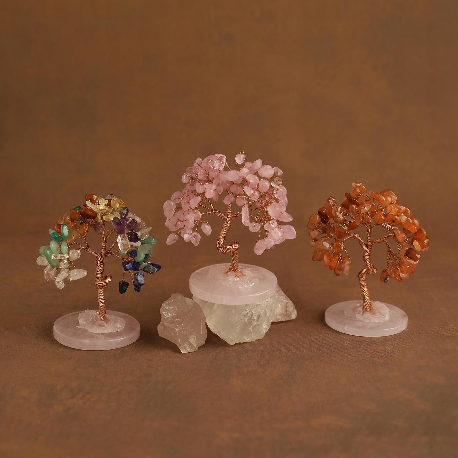 Arbre de Vie en Cristal Lot de 6 Arbres en Pierres Naturelles Chakra Quartz Rose Améthyste Citrine Cornaline Cristal de Roche Décoration Maison Feng Shui Cristaux de Guérison Idée Cadeau Spirituelle