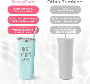 Best Mom Ever Stainless Steel Insulated Travel Tumbler With Lid and Straw - Personalized Cup for Birthday, Valentine's Day, Mother's Day - New Mom Travel Mug - World's Best Mom Tumbler