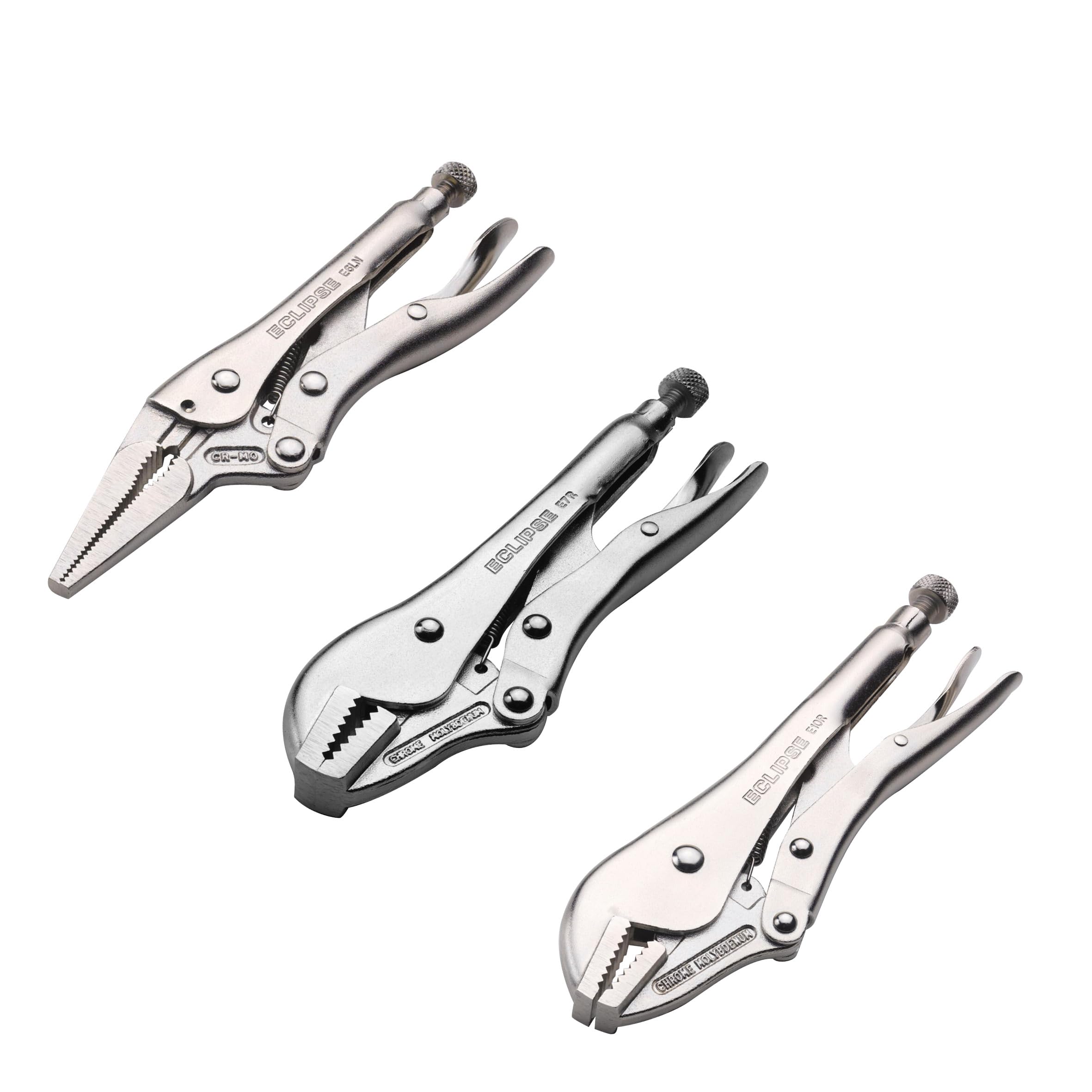 Eclipse Professional Tools LOCK3PS Jeu de 3 Pinces à Mâchoires Serrantes – Acier Chrome-Molybdène Renforcé pour Soudure, CVC, Plomberie, Électricité, Automobile et Menuiserie