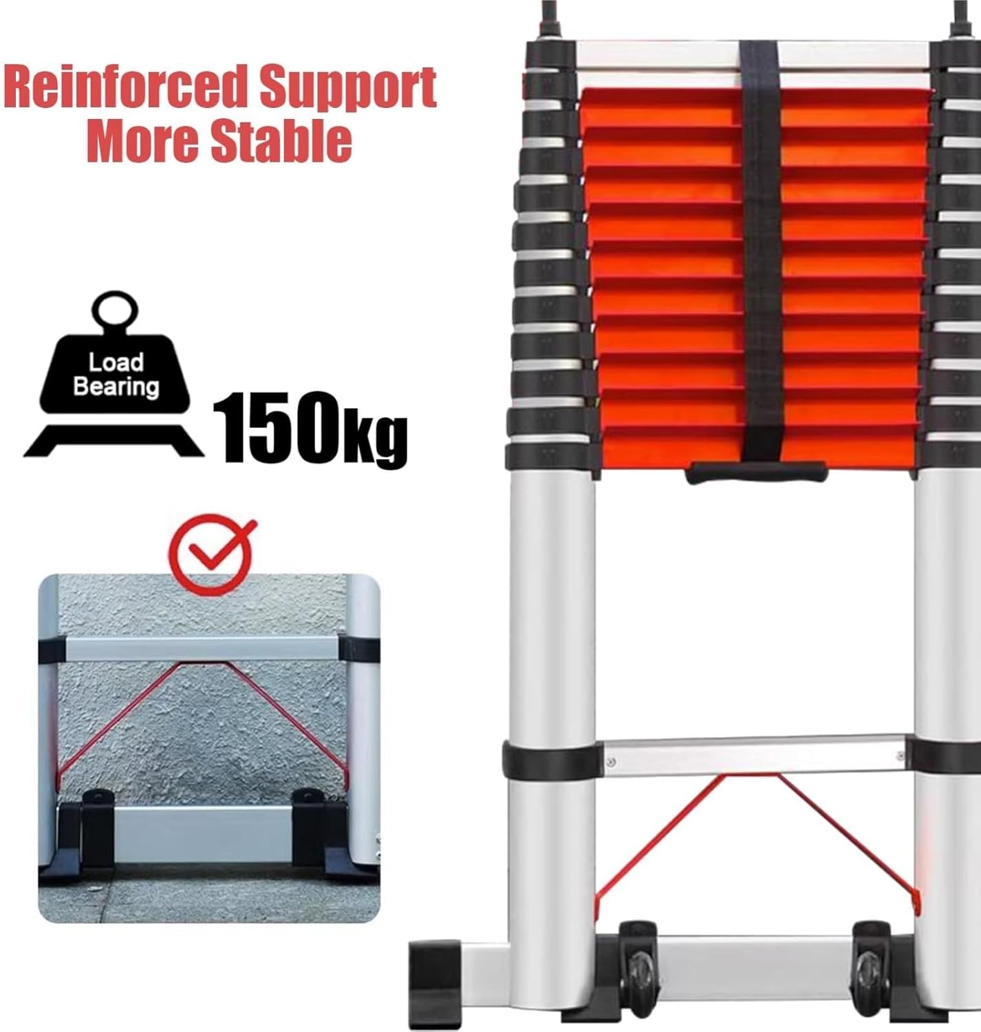 attic ladders Aluminum Telescopic Ladder Multi Purpose Extension Ladder with Stabilizer Bar with Wheels 330lbs Capacity(2.2m)