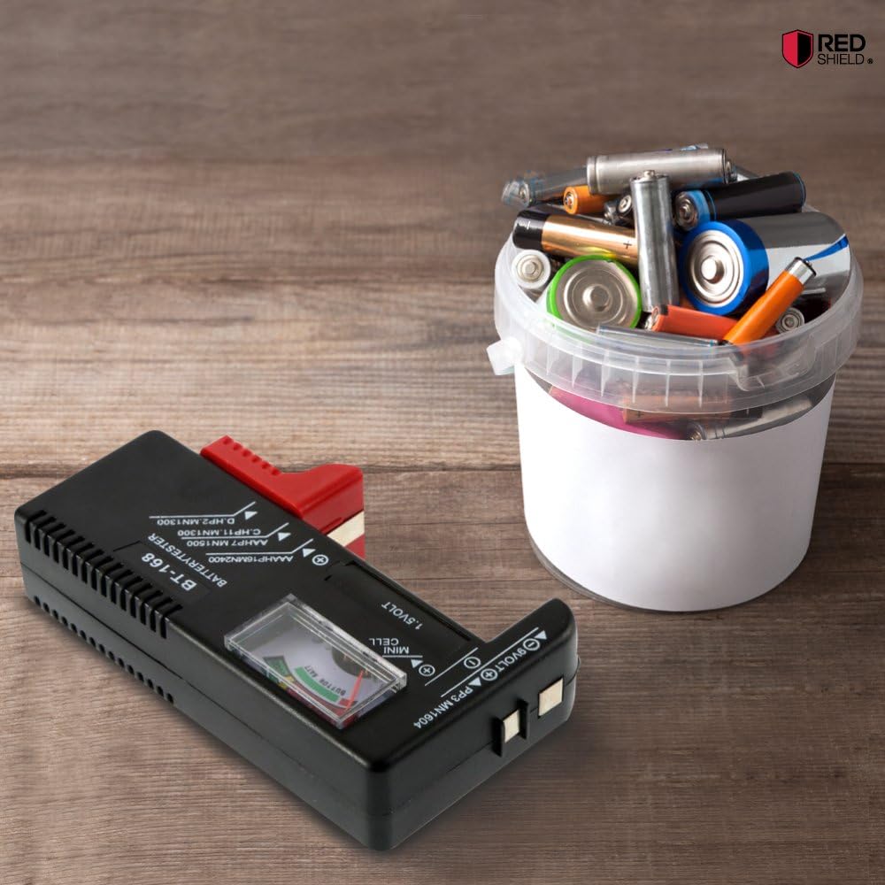 RED SHIELD Universal Battery Tester, Accurate and Portable Battery Checker for AA AAA C D 9V 1.5V and Button Cell Batteries