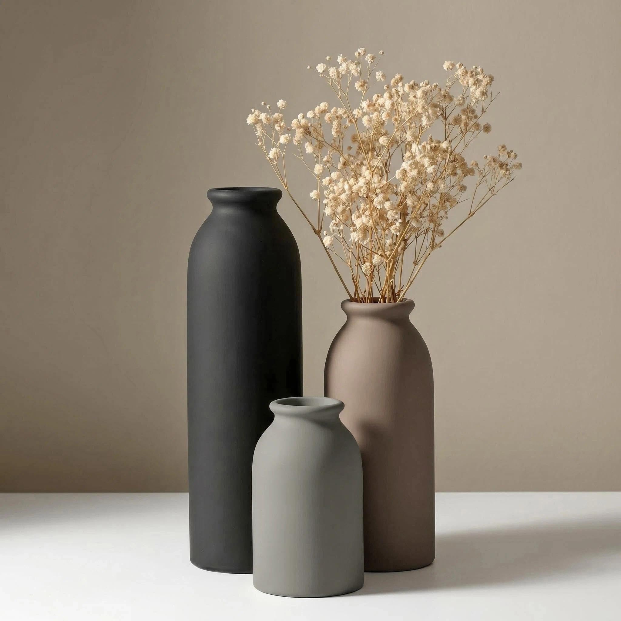 Moderne Keramik Vasen Set, 3-teilig, Dekorative Blumenvasen in unterschiedlichen Größen