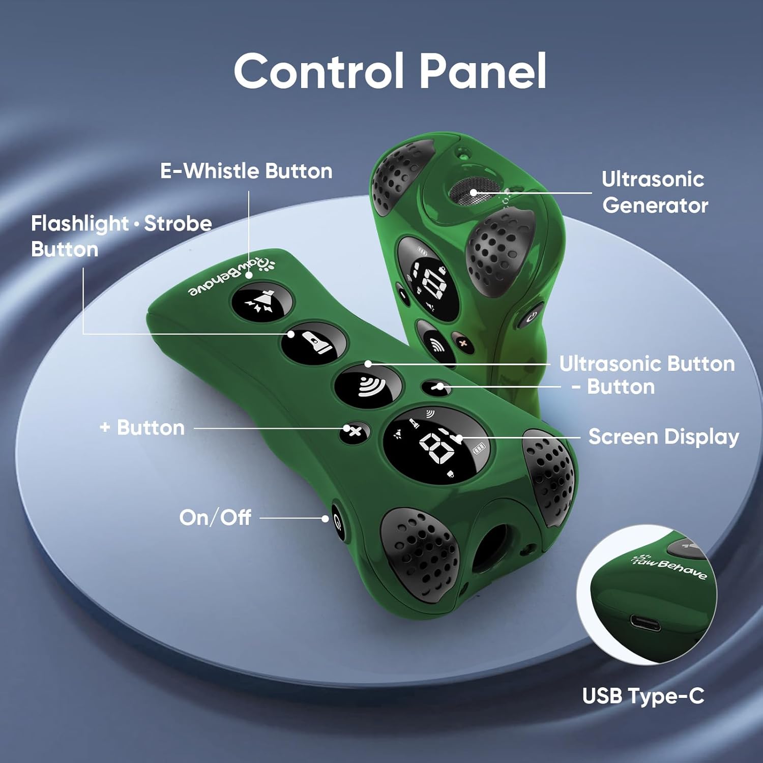 Adjustable Ultrasonic Dog Trainer–World's First Variable Frequency Pet Behavior Corrector with 10 Level Ultra Sound, 18 Dog Whistles, Anti-Bark Flashlight, Safe and Humane Deterrent (Green)