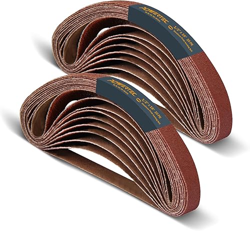 Miniatura 10 de POWERTEC Correas de lijado de 1/2 x 18 pulgadas, 20 unidades, banda de óxido de aluminio de grano 80 para lijadora de banda de archivos de aire