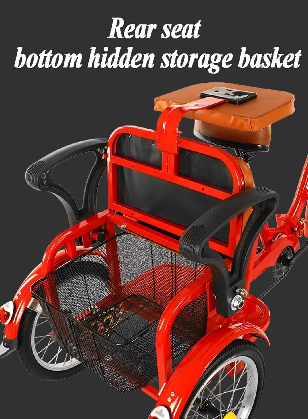 Outdoor Bikes with Passenger seat,Elderly Adult Scooter Tricycle with Sensitive Brake,Leisure Shopping cart Rickshaw Pedal Bicycle,Tandem Tricycle (Black Rear seat)