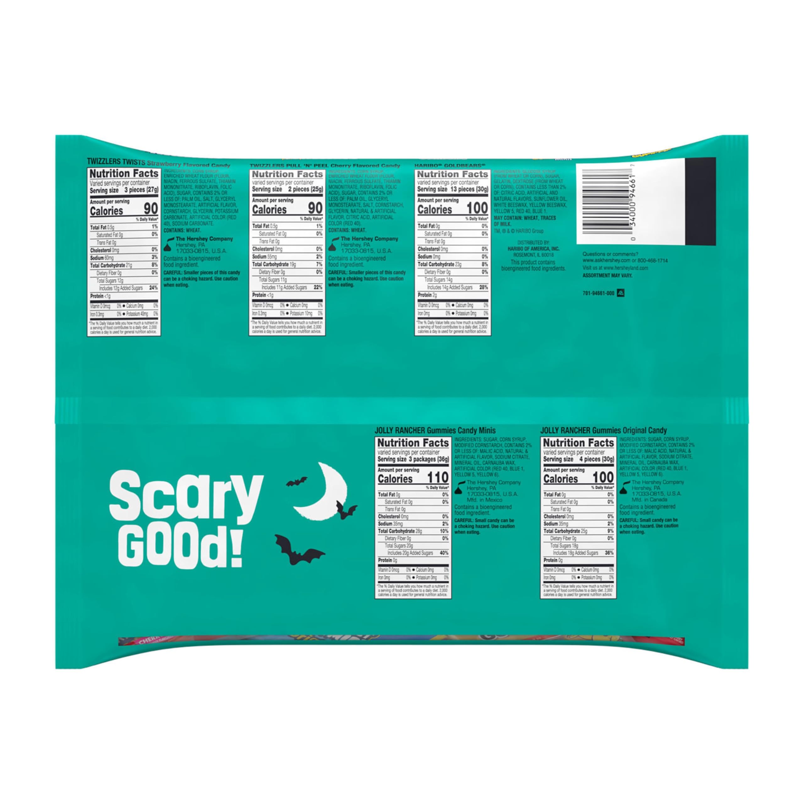 HARIBO, JOLLY RANCHER and TWIZZLERS Assorted Fruit Flavored, Halloween Candy Bag, 24.31 oz (70 Pieces)