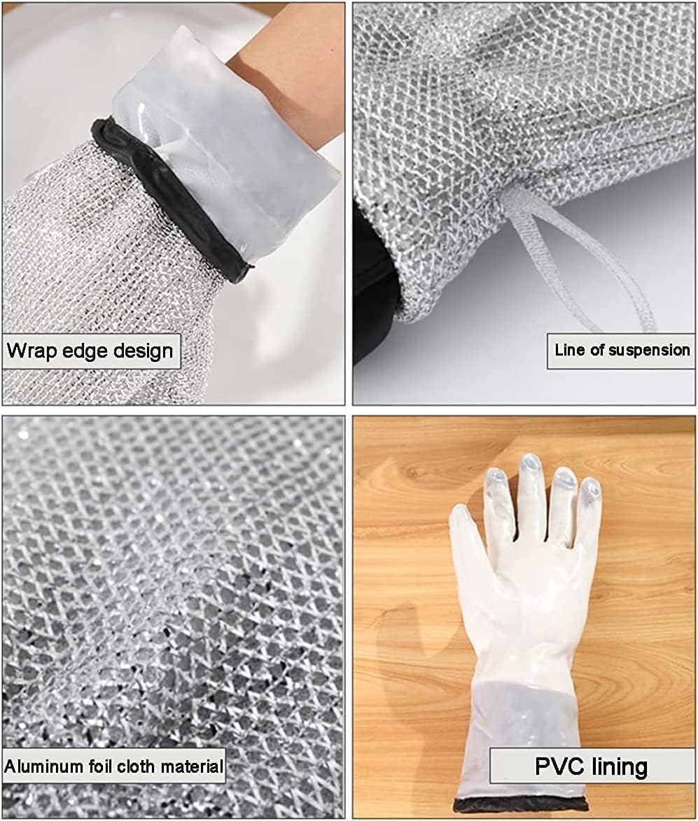 DEBIRE Wire Dishwashing Gloves, 1 Pair, Scrub Non-Scratch, Dish Wash Cloth Scrubber Dishwashing Rags for Wet and Dry Wire Dishcloth Reusable Kitchen Utensils Cleaning Gloves Household Cleaning Tools 1