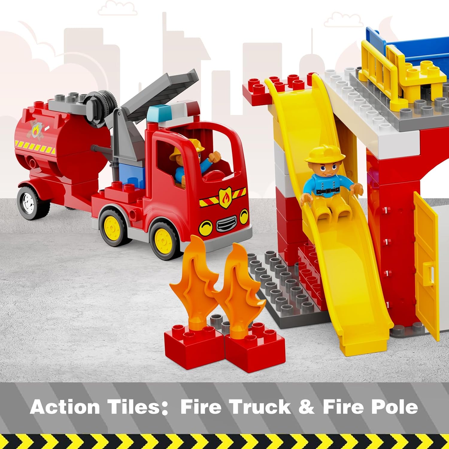 68Pcs Fire Station Playset,Classic Big Building Blocks Compatible with All Major Brand, Firefighter Gifts, Firetruck Toys 3-5 Years Old, Fire Station Toys, Fire Trucks for Toddlers 3-5