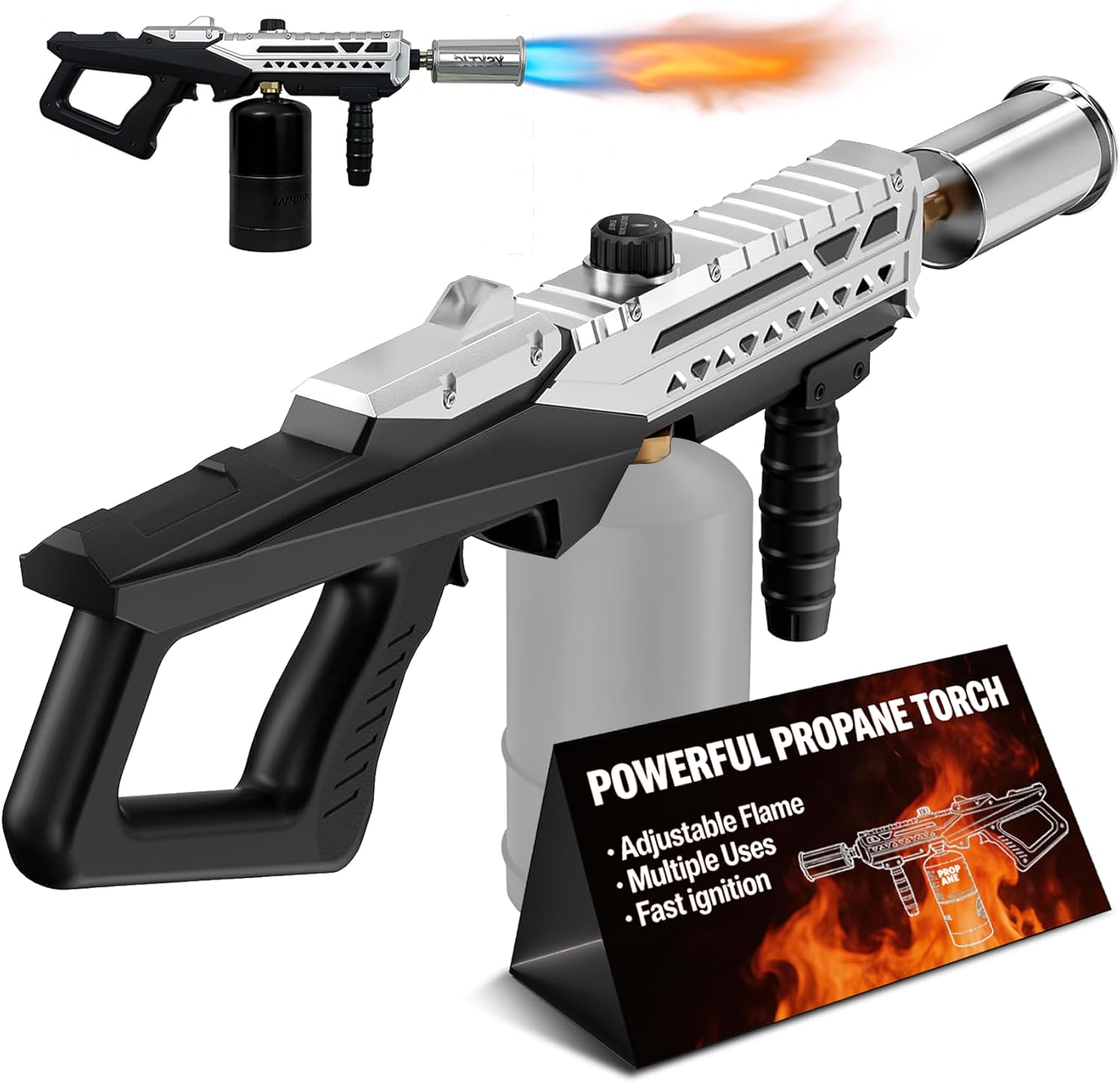 Powerful Propane Torch Gun | Propane Torch Gun Flamethrower with Adjustable Flame | Flame Torch Gun for BBQ, Searing Steak, Grill, Camping, Charcoal Lighter & Campfire Starter | Tank Not Included