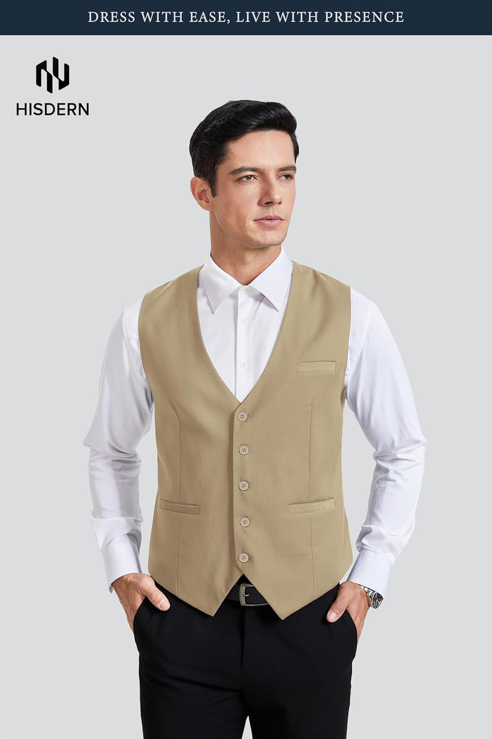 HISDERN Men’s Suit Vest Waistcoat with 3 Pockets Slim Fit for Business Formal Wedding Prom and Casual Tuxedo Wear - Image 2