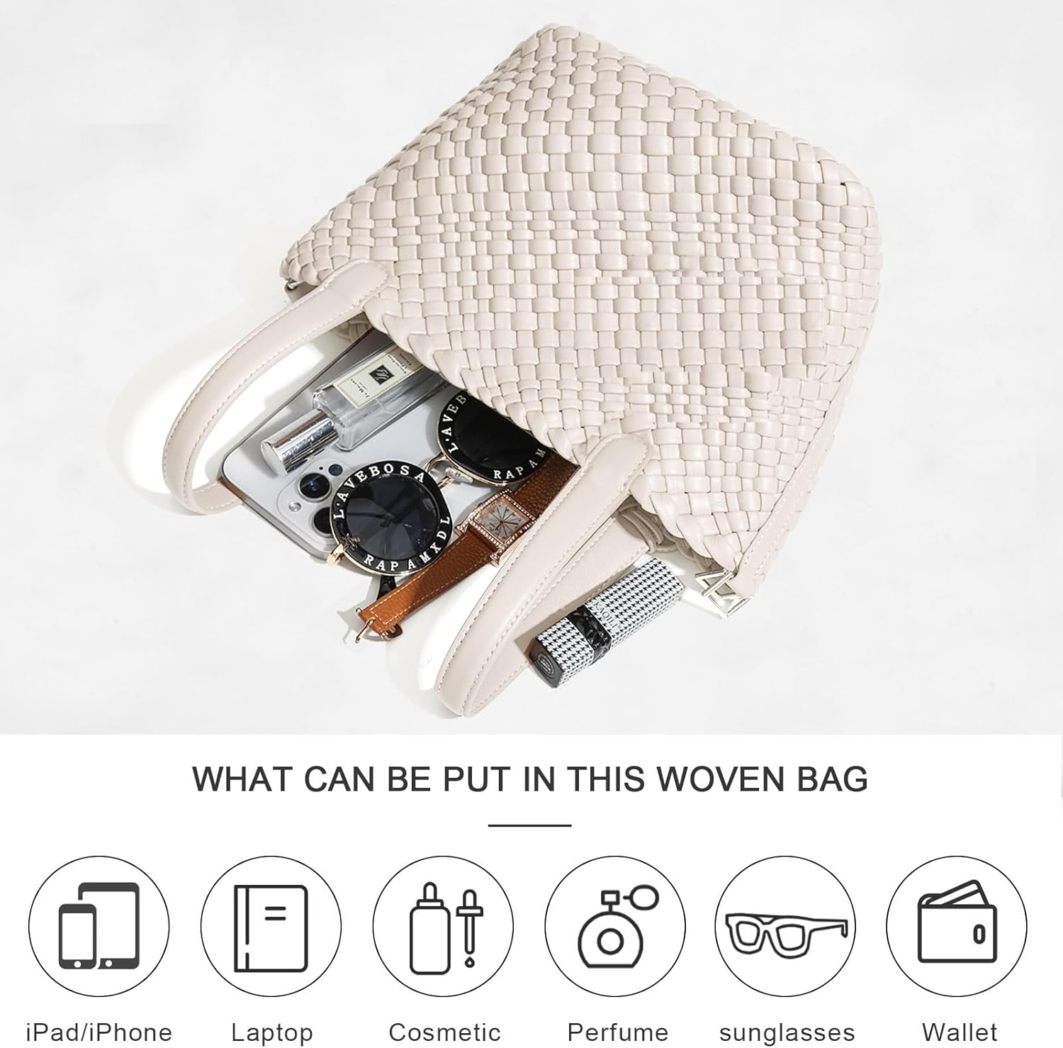 Lock Design Woven Bucket Purse for Women, Vegan Leather Tote Bags, Top Handle Handbag Shoulder Bag with Small Purses | Vegetable Basket