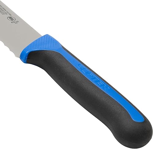 Vista 2 de Winco Sof-Tek, cuchillo de pan/pastelería de 10 pulgadas de ancho, mango de agarre suave, plata/negro/azul Plateado/Negro/Azul