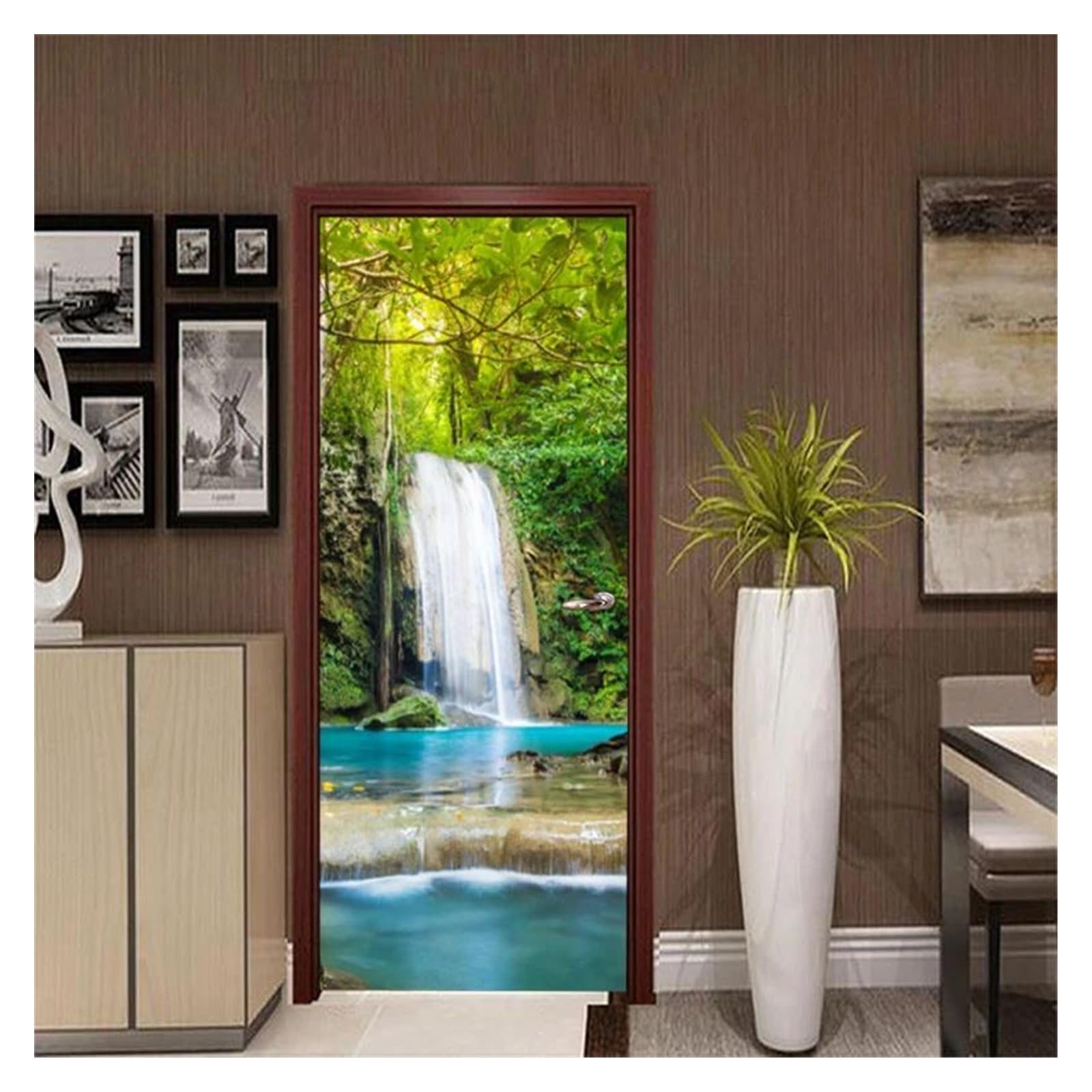 Rénover une porte abîmée sans peindre grâce au sticker autocollant de porte cascade 90x200cm