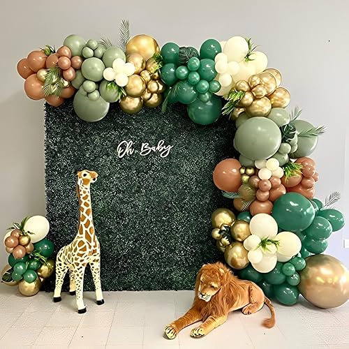 Miniatura 1 de Kit de guirnalda de globos de safari en la selva 128 unidades globos verde salvia y marrón con estampado de animales para una fiesta temática