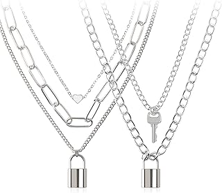 BVROSKI Lock Key Pendants Chains Necklace Set for Eboy Egirl Men Male Emo Goth Women Teen Girls Boys Jewelry Pack for Pant...