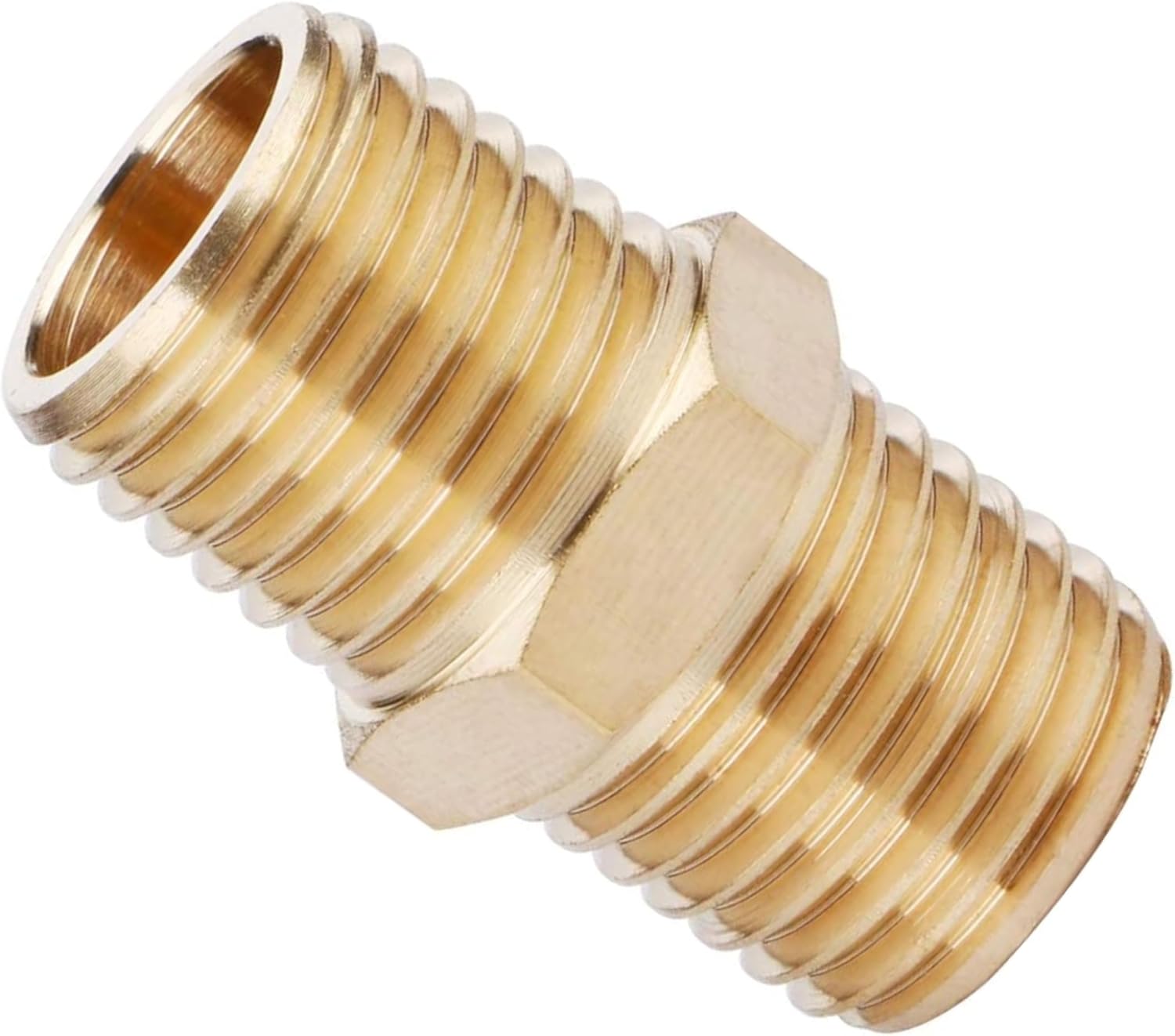 U.S. Solid Brass Pipe Fitting, Hex Nipple, 1/4" x 1/4" NPT Male Pipe Adapter