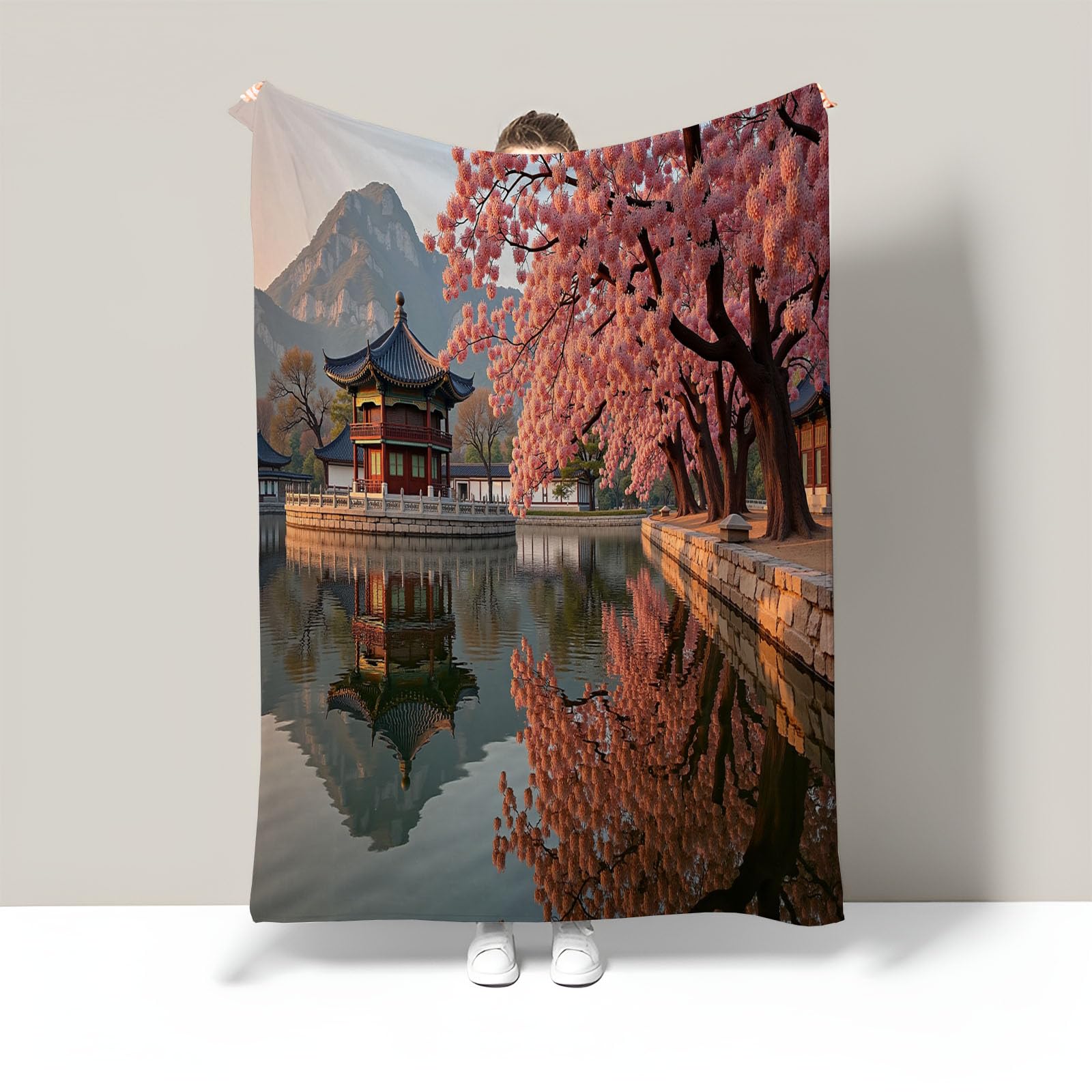 Couverture flanelle 3D cerisiers en fleurs créez un cocon chaleureux