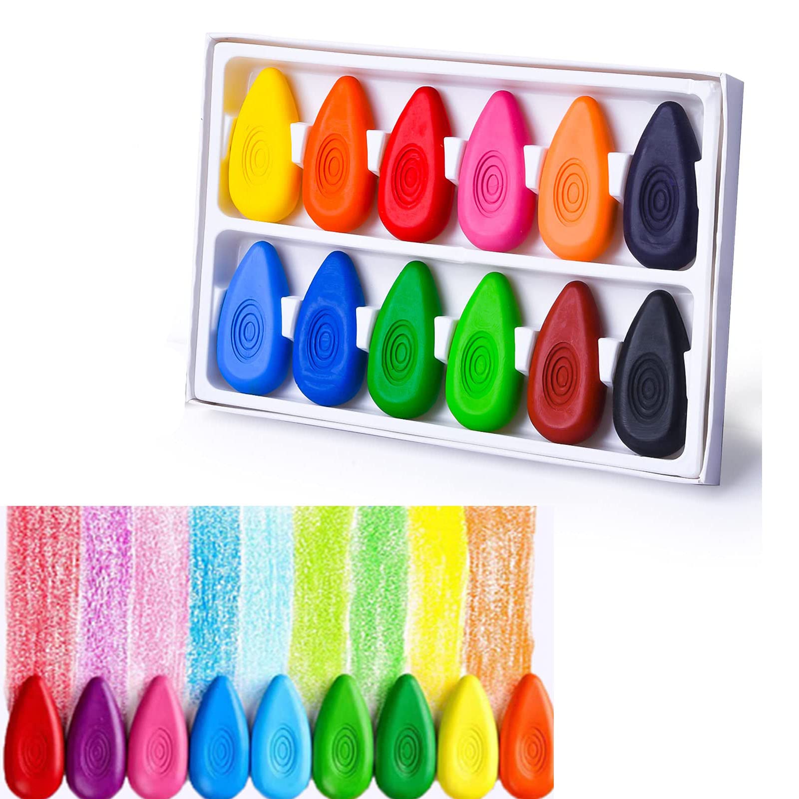 HBSTUDIOWashable Toddler Crayons, Water-Drop Shape Crayons Bulk for Kids, Non Toxic Crayons Set Safe for Babies and Children Age 3+, Coloring Crayons Box for School & Art Supplies(12 Colors)