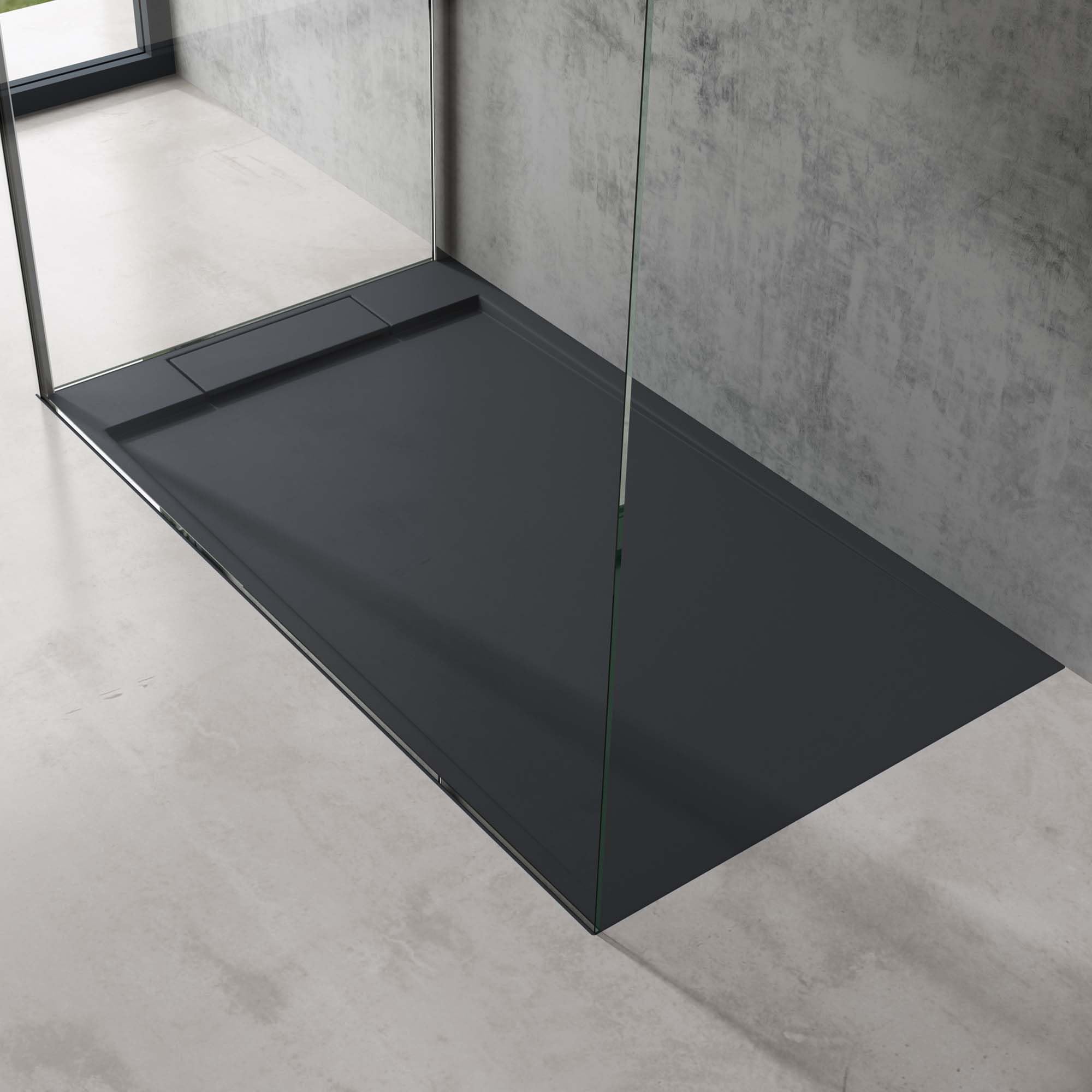 doporro Plato de Ducha 80x140x4cm Antracita Rectangular con Desagüe AL01 Conexiones DIN apto para Instalación a Nivel del Suelo Geoma04A