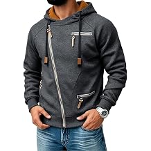 WANZZXCSL Men's Asymmetrical Zip Up Hoodie Multi Pocket Streetwear